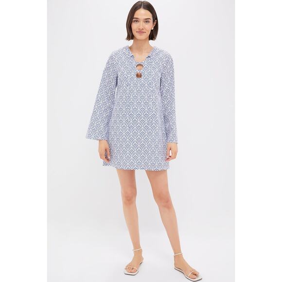 HYACINTH HOUSE Blue Quatrefoil Blake Mini Dress Size L NWT - Picture 4 of 8